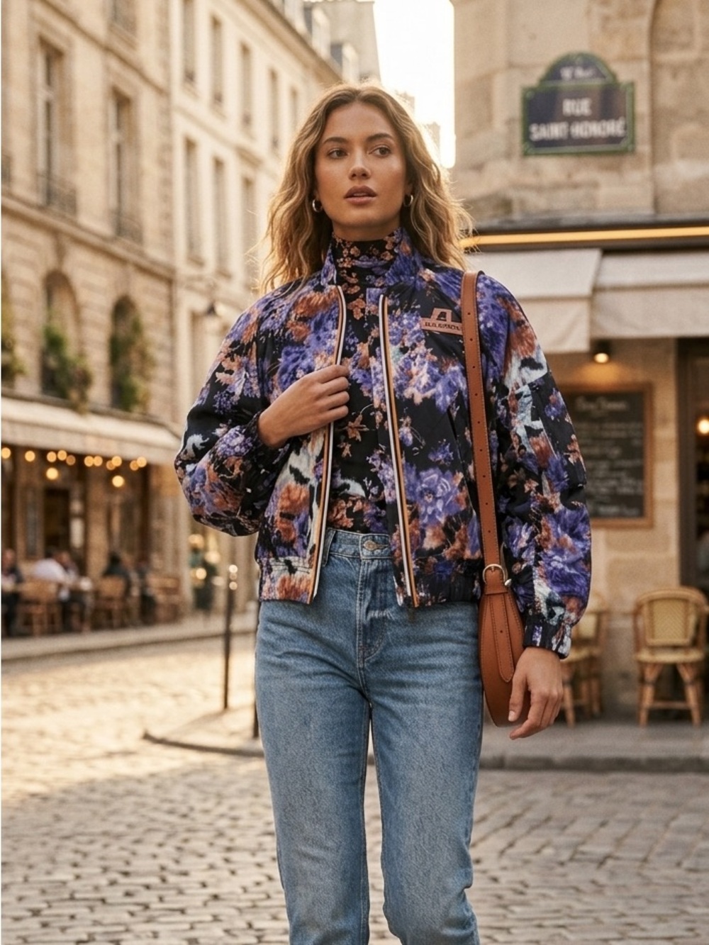K-Way x Ulla Johnson Asa Bomber Jacket Floral Technical Weave Women's Medium NWT